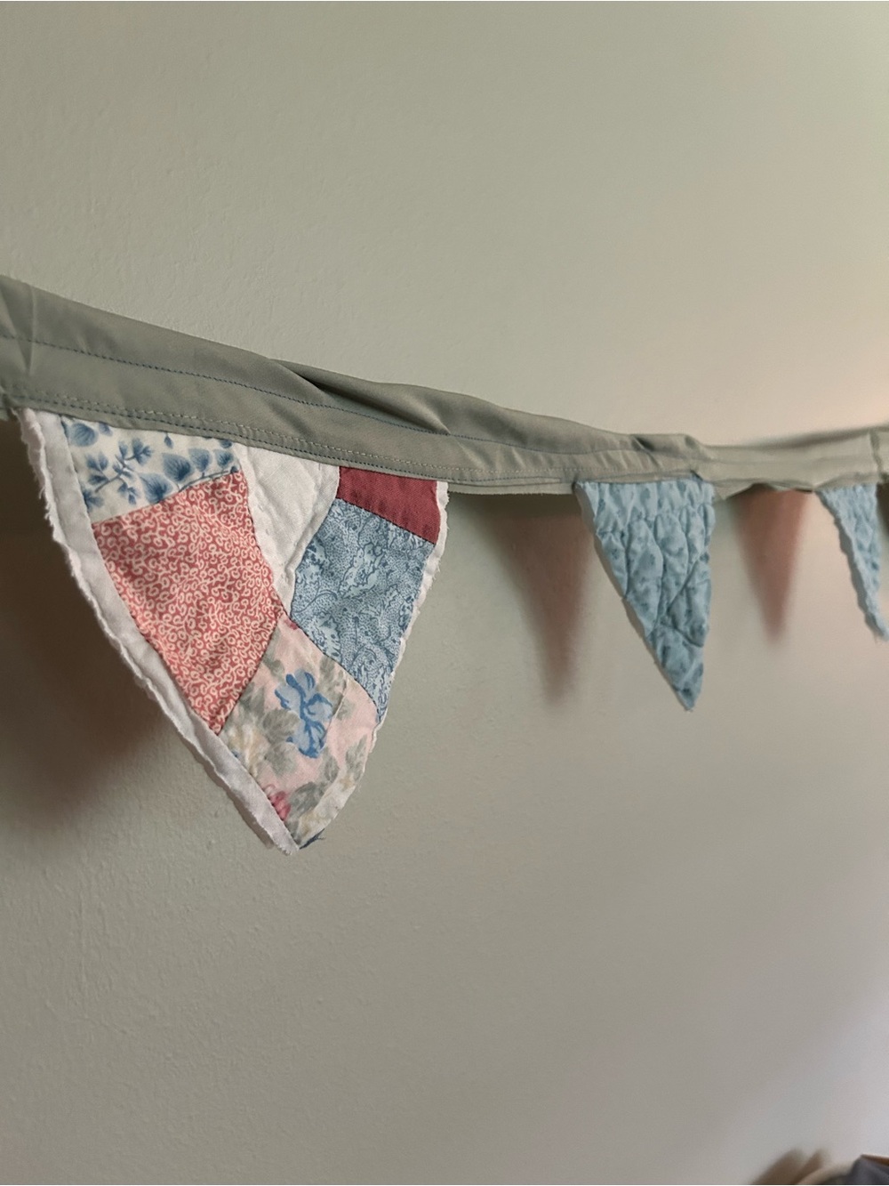 Patchwork Fabric Bunting Garland in Pastel Blue and Pink